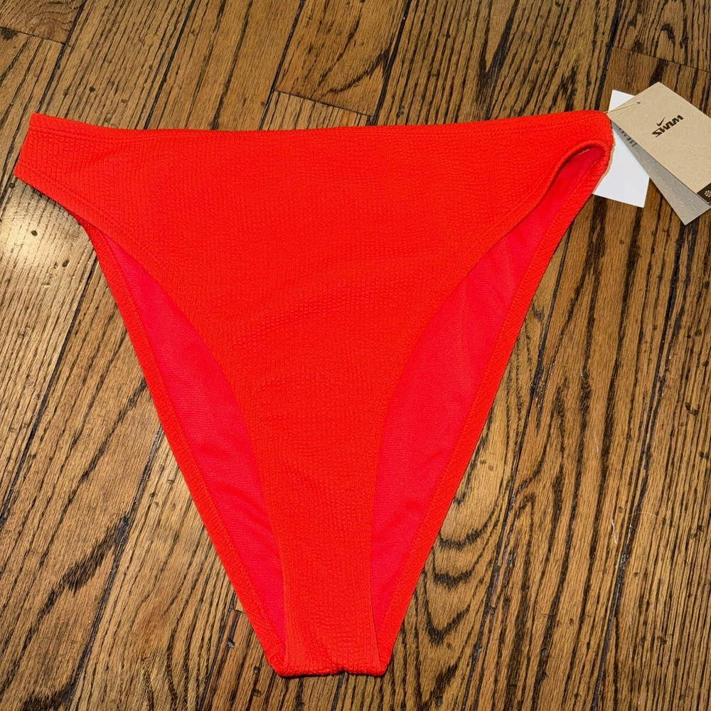 NIKE SWIM Bottoms Women Red Orange High Leg Skimpy Cut XL NWT Ribbed